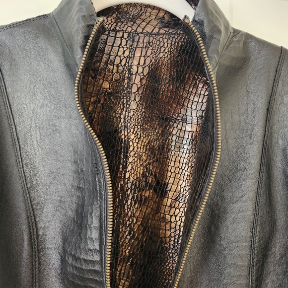 Chicos Reversible Leather Jacket Blazer Animal Print Alligator Snake Metallic XS - Picture 9 of 13